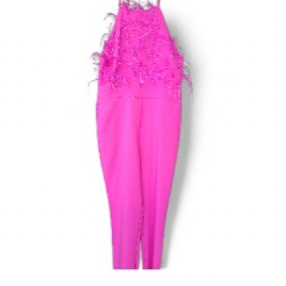 Hot Pink Halter Jumpsuit with Embellished Bodice